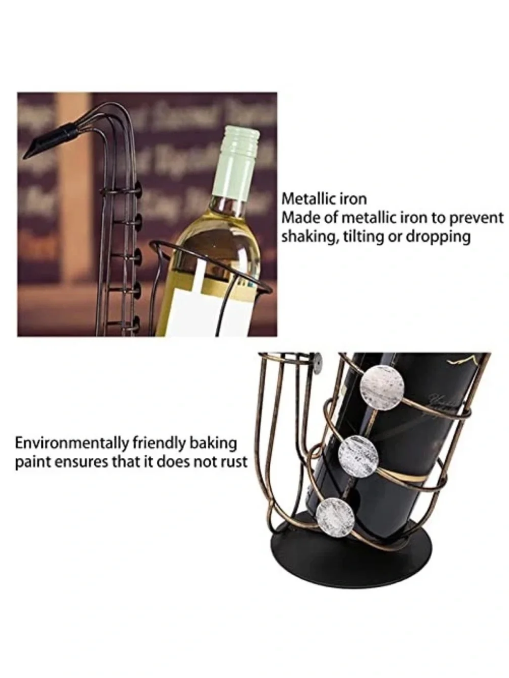 Saxophone Wine Bottle Holder, Metal Iron Wine Rack Stand, Home Bar Decor with